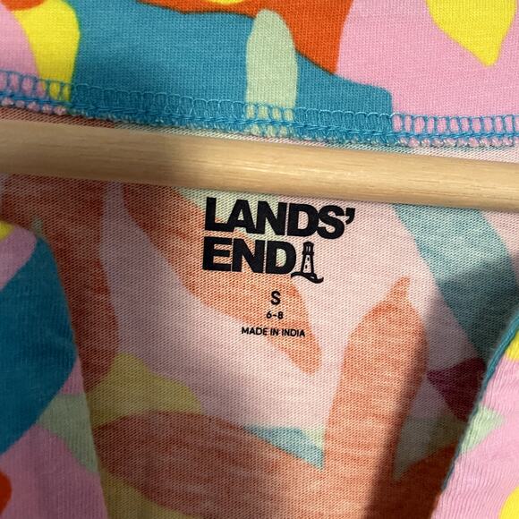 Lands' End colorful leaf print vneck sleeveless summer sundress women's S cotton - Picture 3 of 7